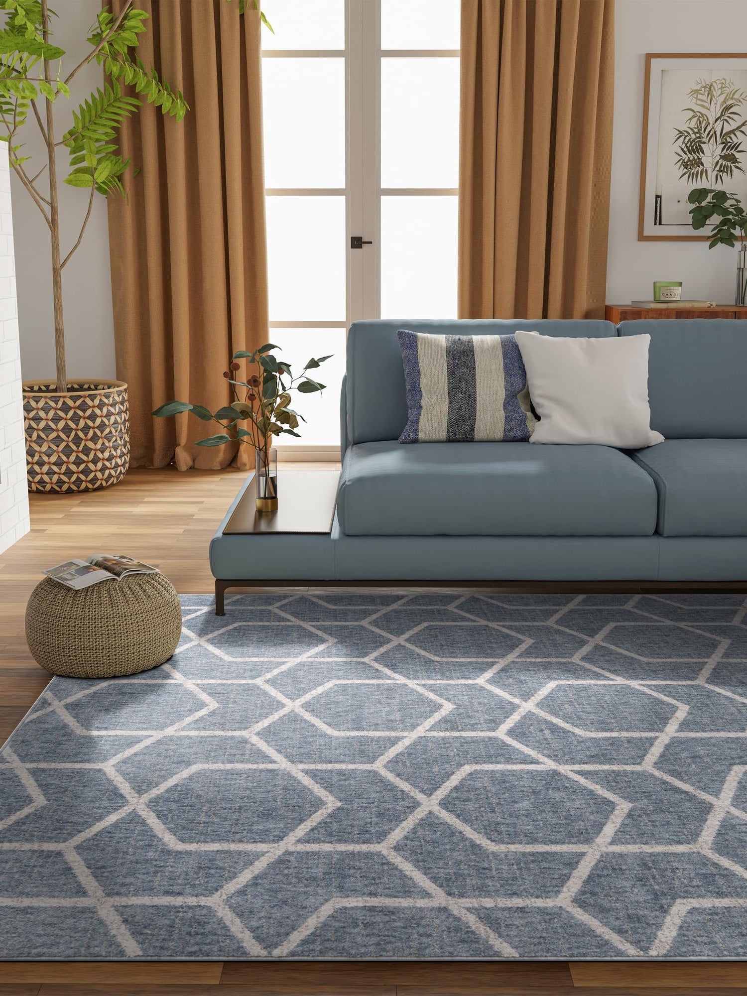 Harbor Blue 4' x 6' Eco Trellis Rectangle Area Rug 100% Recycled Space Dyed Polyester With Cotton Backing Geometric Pattern Eco-Friendly Carpet for Sale at Rug Engine