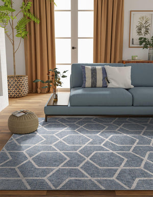 Harbor Blue 4' x 6' Eco Trellis Rectangle Area Rug 100% Recycled Space Dyed Polyester With Cotton Backing Geometric Pattern Eco-Friendly Carpet for Sale at Rug Engine