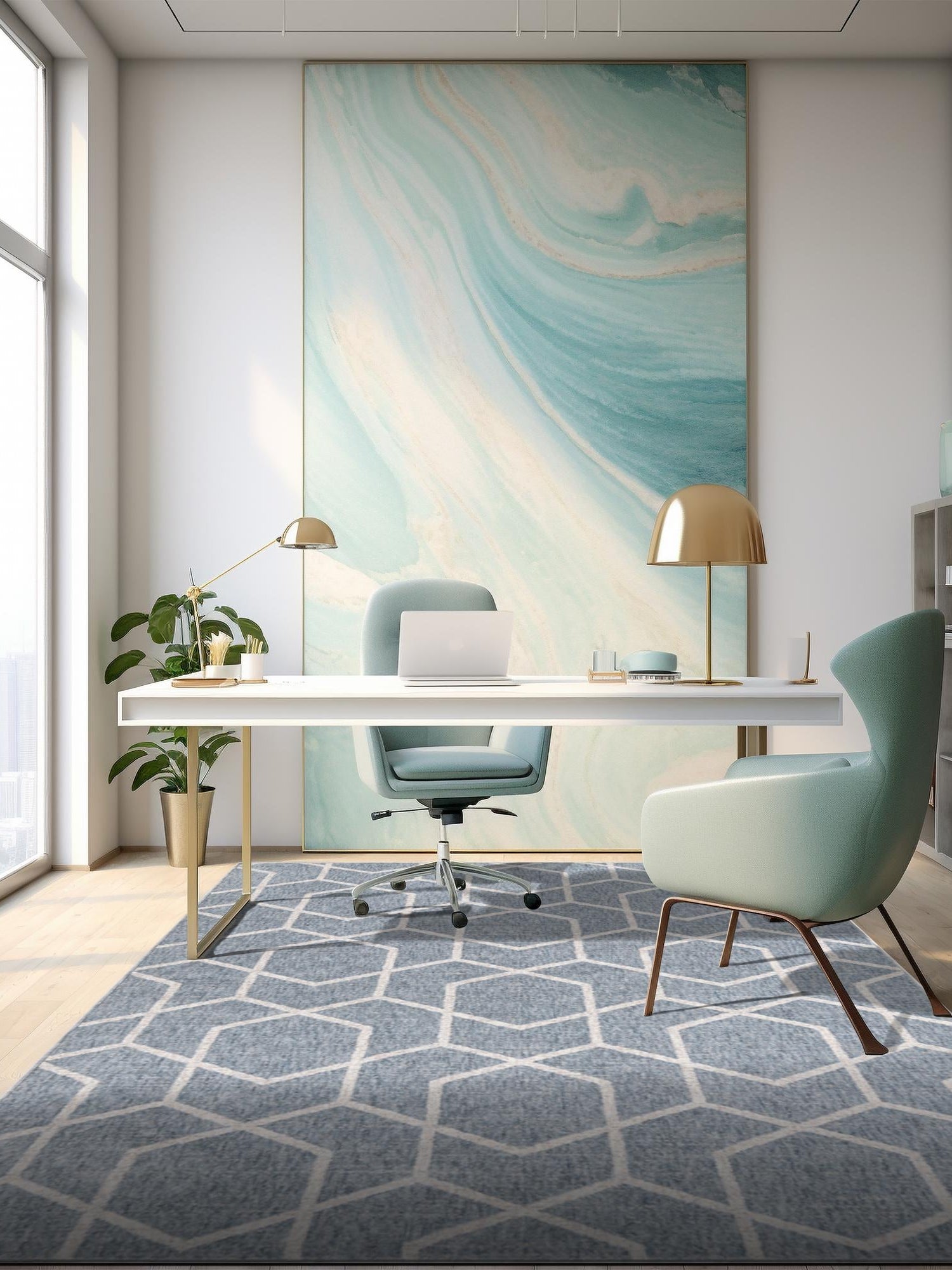 Harbor Blue 2' x 3' Eco Trellis Rectangle Area Rug 100% Recycled Space Dyed Polyester With Cotton Backing Geometric Pattern Eco-Friendly Carpet for Sale at Rug Engine