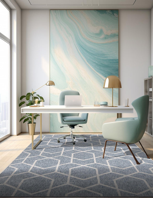 Harbor Blue 2' x 3' Eco Trellis Rectangle Area Rug 100% Recycled Space Dyed Polyester With Cotton Backing Geometric Pattern Eco-Friendly Carpet for Sale at Rug Engine