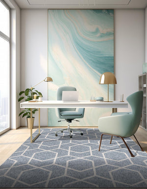 Harbor Blue 7' 10 x 10' Eco Trellis Rectangle Area Rug 100% Recycled Space Dyed Polyester With Cotton Backing Geometric Pattern Eco-Friendly Carpet for Sale at Rug Engine
