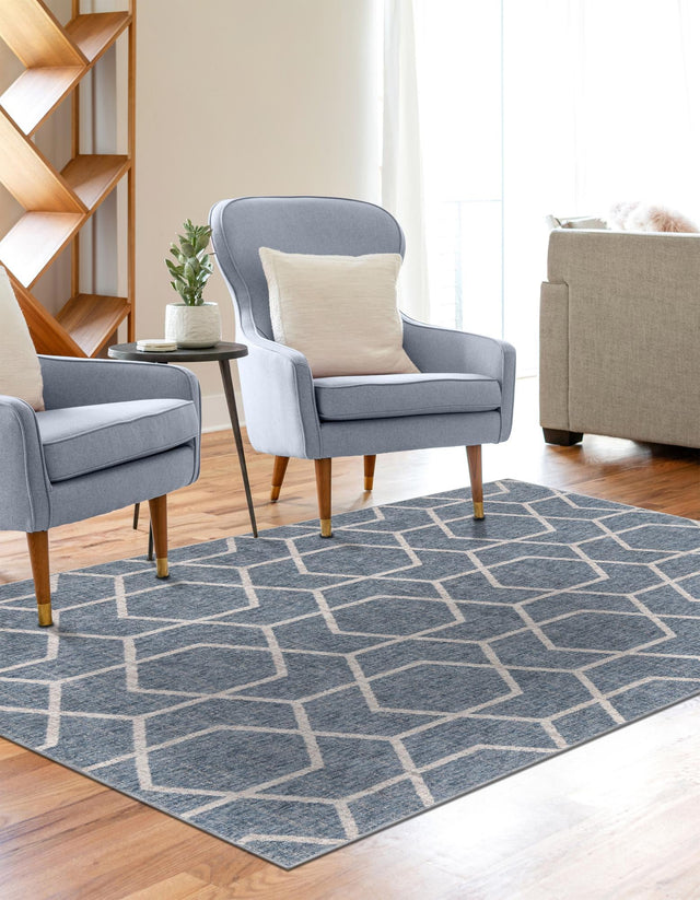 Harbor Blue 2' x 3' Eco Trellis Rectangle Area Rug 100% Recycled Space Dyed Polyester With Cotton Backing Geometric Pattern Eco-Friendly Carpet for Sale at Rug Engine