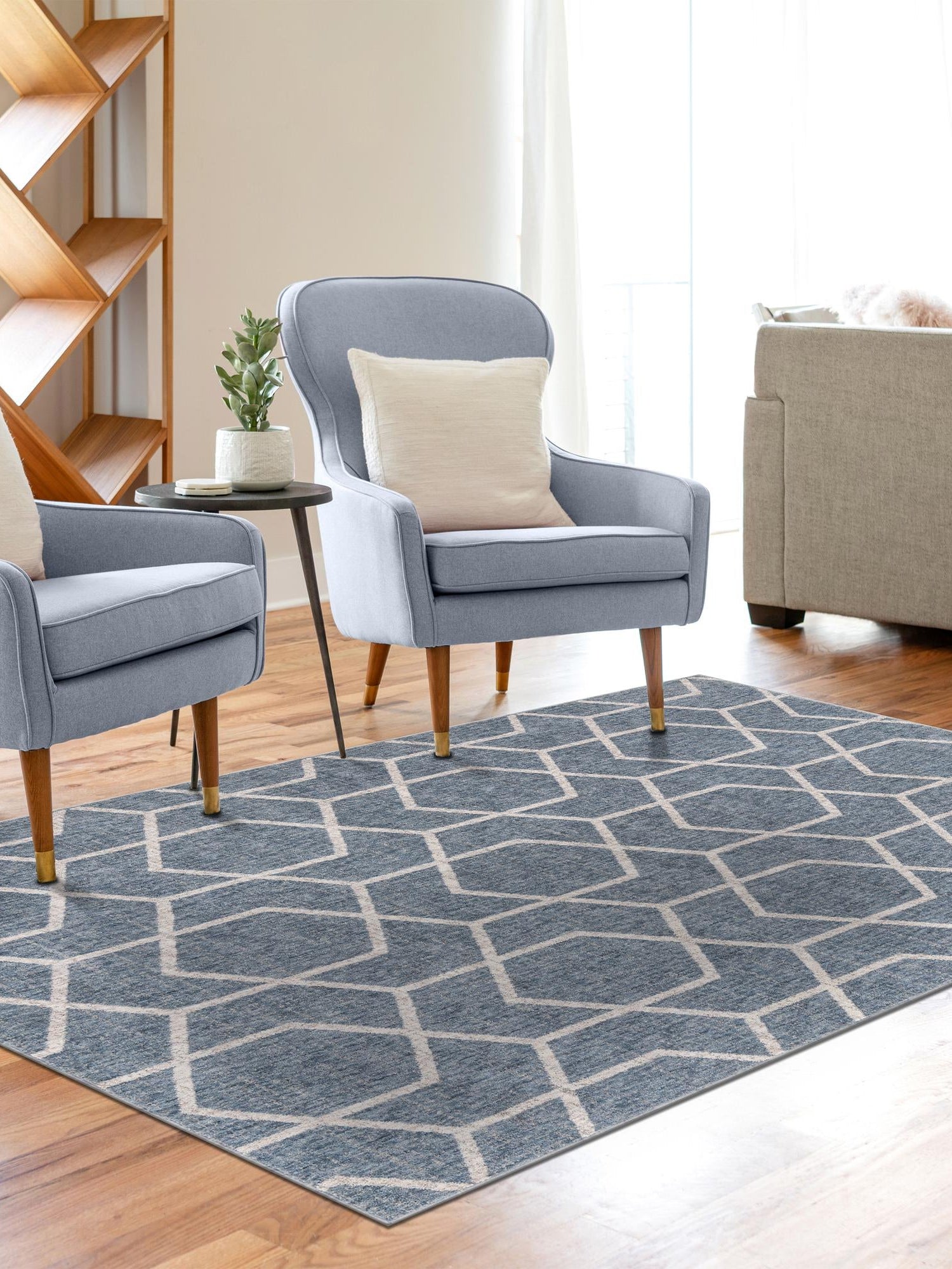 Harbor Blue 7' 10 x 10' Eco Trellis Rectangle Area Rug 100% Recycled Space Dyed Polyester With Cotton Backing Geometric Pattern Eco-Friendly Carpet for Sale at Rug Engine