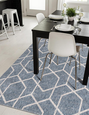Harbor Blue 7' 10 x 10' Eco Trellis Rectangle Area Rug 100% Recycled Space Dyed Polyester With Cotton Backing Geometric Pattern Eco-Friendly Carpet for Sale at Rug Engine