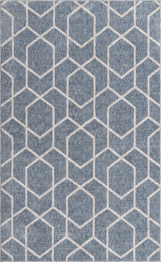 Harbor Blue 5' 3 x 8' Eco Trellis Rectangle Area Rug 100% Recycled Space Dyed Polyester With Cotton Backing Geometric Pattern Eco-Friendly Carpet for Sale at Rug Engine