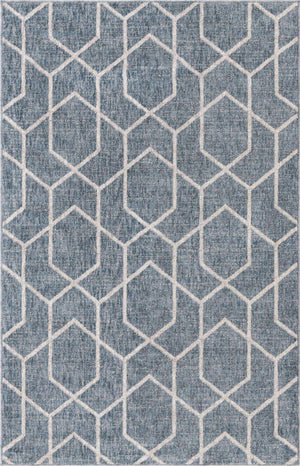 Harbor Blue 4' x 6' Eco Trellis Rectangle Area Rug 100% Recycled Space Dyed Polyester With Cotton Backing Geometric Pattern Eco-Friendly Carpet for Sale at Rug Engine