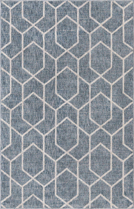 Harbor Blue 4' x 6' Eco Trellis Rectangle Area Rug 100% Recycled Space Dyed Polyester With Cotton Backing Geometric Pattern Eco-Friendly Carpet for Sale at Rug Engine