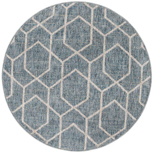 Harbor Blue 3' 3 x 3' 3 Eco Trellis Round Area Rug 100% Recycled Space Dyed Polyester With Cotton Backing Geometric Pattern Eco-Friendly Carpet for Sale at Rug Engine