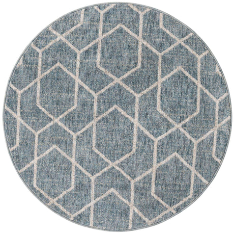 Harbor Blue 3' 3 x 3' 3 Eco Trellis Round Area Rug 100% Recycled Space Dyed Polyester With Cotton Backing Geometric Pattern Eco-Friendly Carpet for Sale at Rug Engine