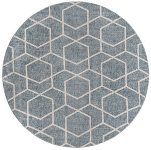 Harbor Blue 7' x 7' Eco Trellis Round Area Rug 100% Recycled Space Dyed Polyester With Cotton Backing Geometric Pattern Eco-Friendly Carpet for Sale at Rug Engine
