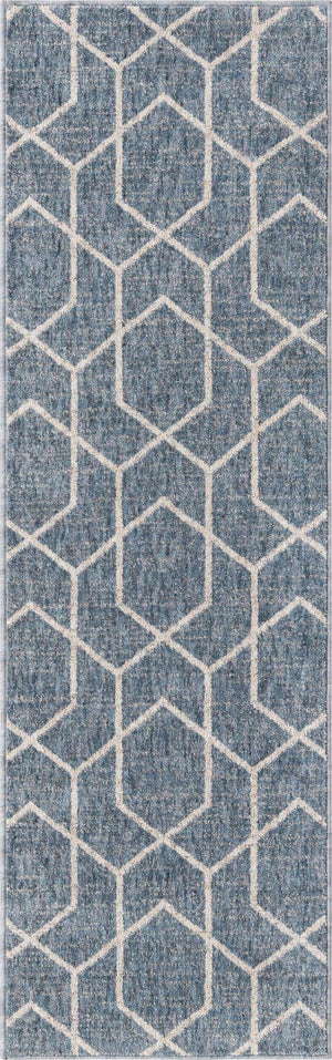Harbor Blue 2' x 6' Eco Trellis Runner Area Rug 100% Recycled Space Dyed Polyester With Cotton Backing Geometric Pattern Eco-Friendly Carpet for Sale at Rug Engine