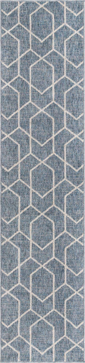 Harbor Blue 2' x 8' Eco Trellis Runner Area Rug 100% Recycled Space Dyed Polyester With Cotton Backing Geometric Pattern Eco-Friendly Carpet for Sale at Rug Engine