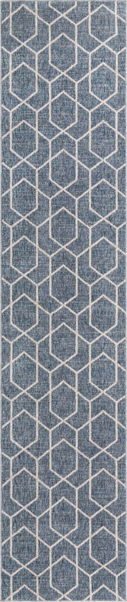 Harbor Blue 2' 7 x 12' Eco Trellis Runner Area Rug 100% Recycled Space Dyed Polyester With Cotton Backing Geometric Pattern Eco-Friendly Carpet for Sale at Rug Engine