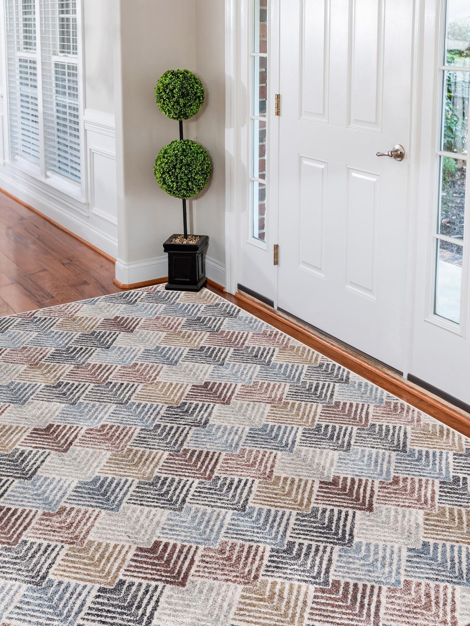 Multicolor 5' 3 x 8' Eco Trellis Rectangle Area Rug 100% Recycled Space Dyed Polyester With Cotton Backing Geometric Pattern Eco-Friendly Carpet for Sale at Rug Engine