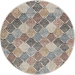 Multicolor 3' 3 x 3' 3 Eco Trellis Round Area Rug 100% Recycled Space Dyed Polyester With Cotton Backing Geometric Pattern Eco-Friendly Carpet for Sale at Rug Engine