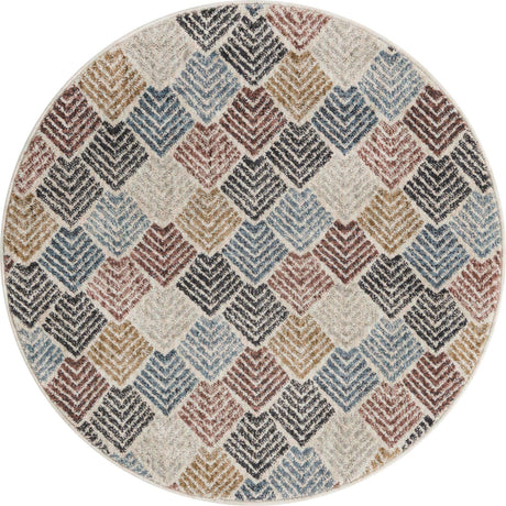 Multicolor 3' 3 x 3' 3 Eco Trellis Round Area Rug 100% Recycled Space Dyed Polyester With Cotton Backing Geometric Pattern Eco-Friendly Carpet for Sale at Rug Engine