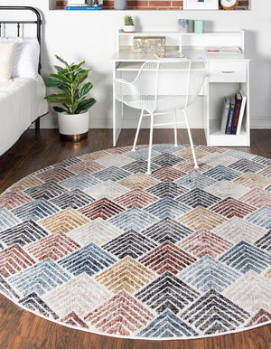 Multicolor 7' x 7' Eco Trellis Round Area Rug 100% Recycled Space Dyed Polyester With Cotton Backing Geometric Pattern Eco-Friendly Carpet for Sale at Rug Engine