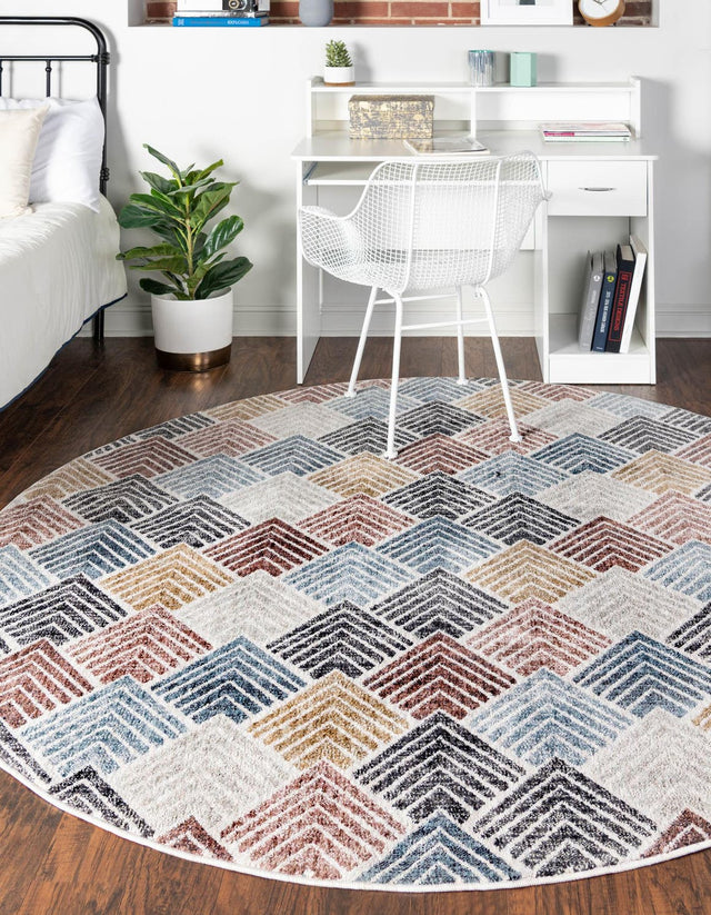 Multicolor 3' 3 x 3' 3 Eco Trellis Round Area Rug 100% Recycled Space Dyed Polyester With Cotton Backing Geometric Pattern Eco-Friendly Carpet for Sale at Rug Engine