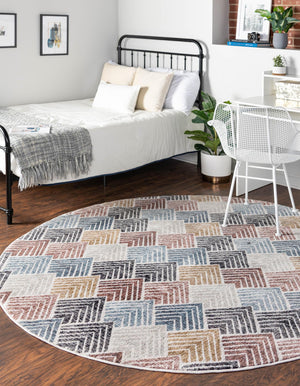 Multicolor 7' x 7' Eco Trellis Round Area Rug 100% Recycled Space Dyed Polyester With Cotton Backing Geometric Pattern Eco-Friendly Carpet for Sale at Rug Engine