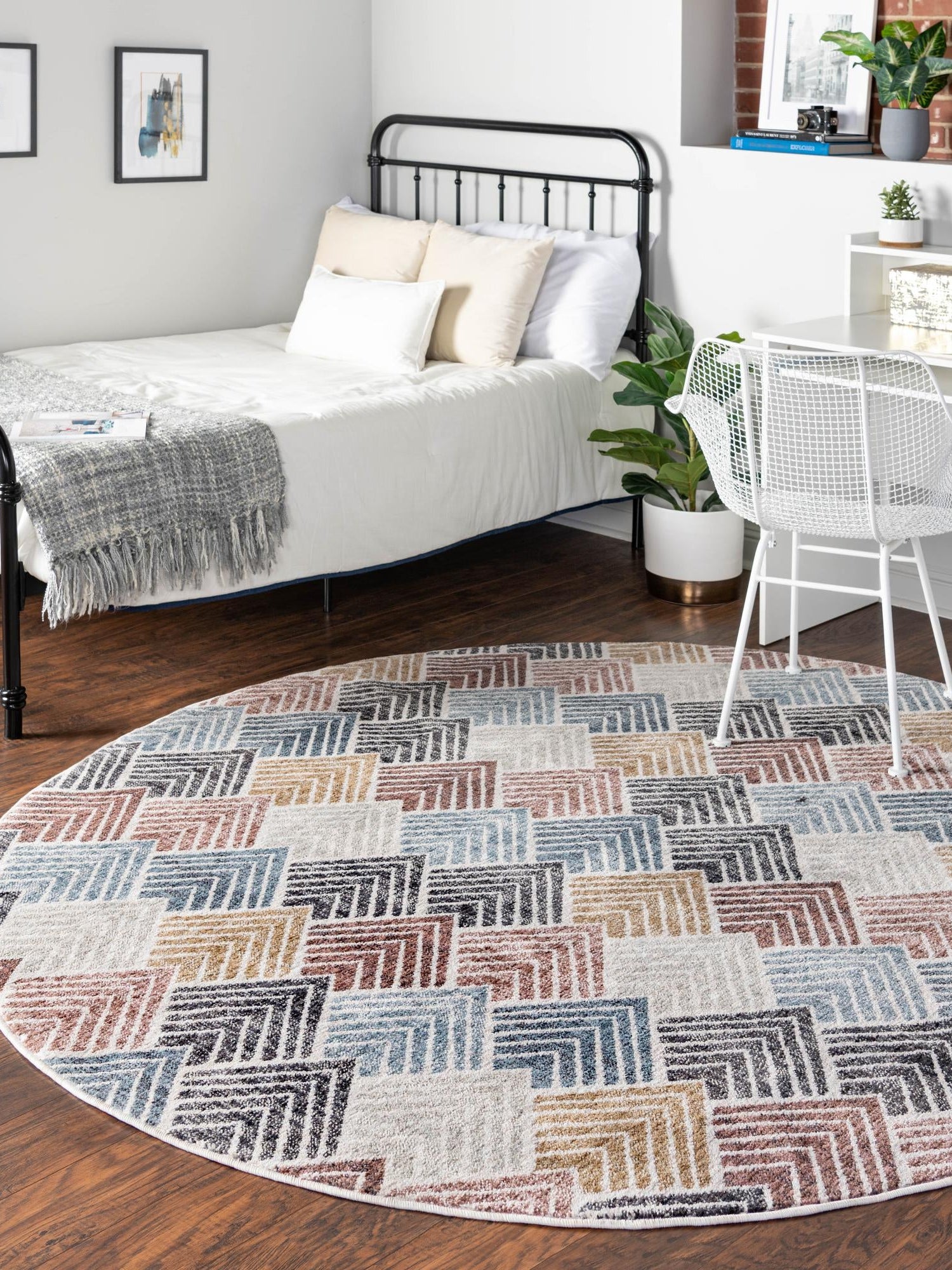 Multicolor 3' 3 x 3' 3 Eco Trellis Round Area Rug 100% Recycled Space Dyed Polyester With Cotton Backing Geometric Pattern Eco-Friendly Carpet for Sale at Rug Engine