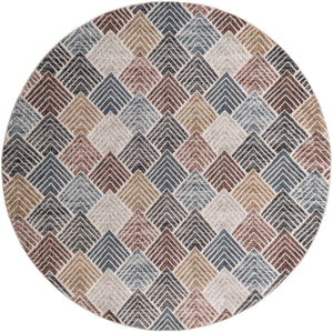 Multicolor 7' x 7' Eco Trellis Round Area Rug 100% Recycled Space Dyed Polyester With Cotton Backing Geometric Pattern Eco-Friendly Carpet for Sale at Rug Engine
