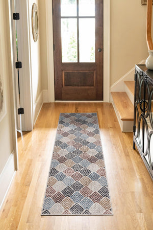 Multicolor 2' 7 x 12' Eco Trellis Runner Area Rug 100% Recycled Space Dyed Polyester With Cotton Backing Geometric Pattern Eco-Friendly Carpet for Sale at Rug Engine