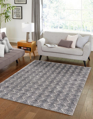 Charcoal Ivory 7' 10 x 10' Eco Trellis Rectangle Area Rug 100% Recycled Space Dyed Polyester With Cotton Backing Geometric Pattern Eco-Friendly Carpet for Sale at Rug Engine