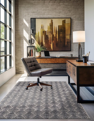 Charcoal Ivory 7' 10 x 10' Eco Trellis Rectangle Area Rug 100% Recycled Space Dyed Polyester With Cotton Backing Geometric Pattern Eco-Friendly Carpet for Sale at Rug Engine