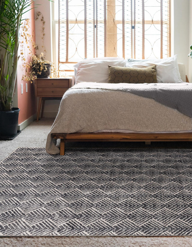 Charcoal Ivory 4' x 6' Eco Trellis Rectangle Area Rug 100% Recycled Space Dyed Polyester With Cotton Backing Geometric Pattern Eco-Friendly Carpet for Sale at Rug Engine
