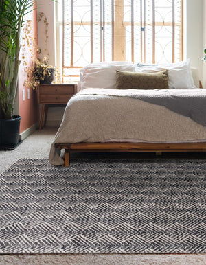 Charcoal Ivory 10' x 13' Eco Trellis Rectangle Area Rug 100% Recycled Space Dyed Polyester With Cotton Backing Geometric Pattern Eco-Friendly Carpet for Sale at Rug Engine