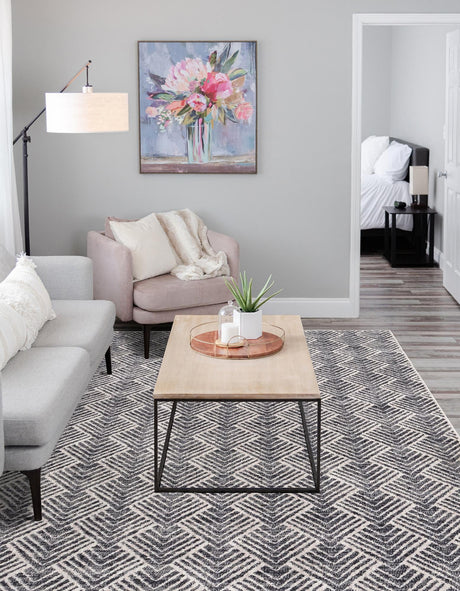 Charcoal Ivory 7' 10 x 10' Eco Trellis Rectangle Area Rug 100% Recycled Space Dyed Polyester With Cotton Backing Geometric Pattern Eco-Friendly Carpet for Sale at Rug Engine