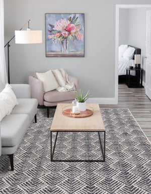 Charcoal Ivory 2' x 3' Eco Trellis Rectangle Area Rug 100% Recycled Space Dyed Polyester With Cotton Backing Geometric Pattern Eco-Friendly Carpet for Sale at Rug Engine