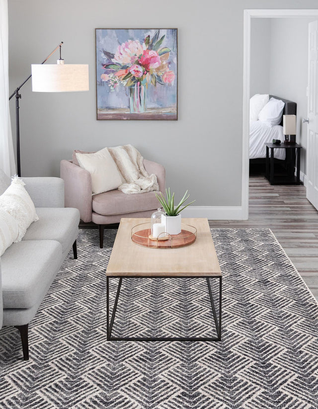 Charcoal Ivory 10' x 13' Eco Trellis Rectangle Area Rug 100% Recycled Space Dyed Polyester With Cotton Backing Geometric Pattern Eco-Friendly Carpet for Sale at Rug Engine