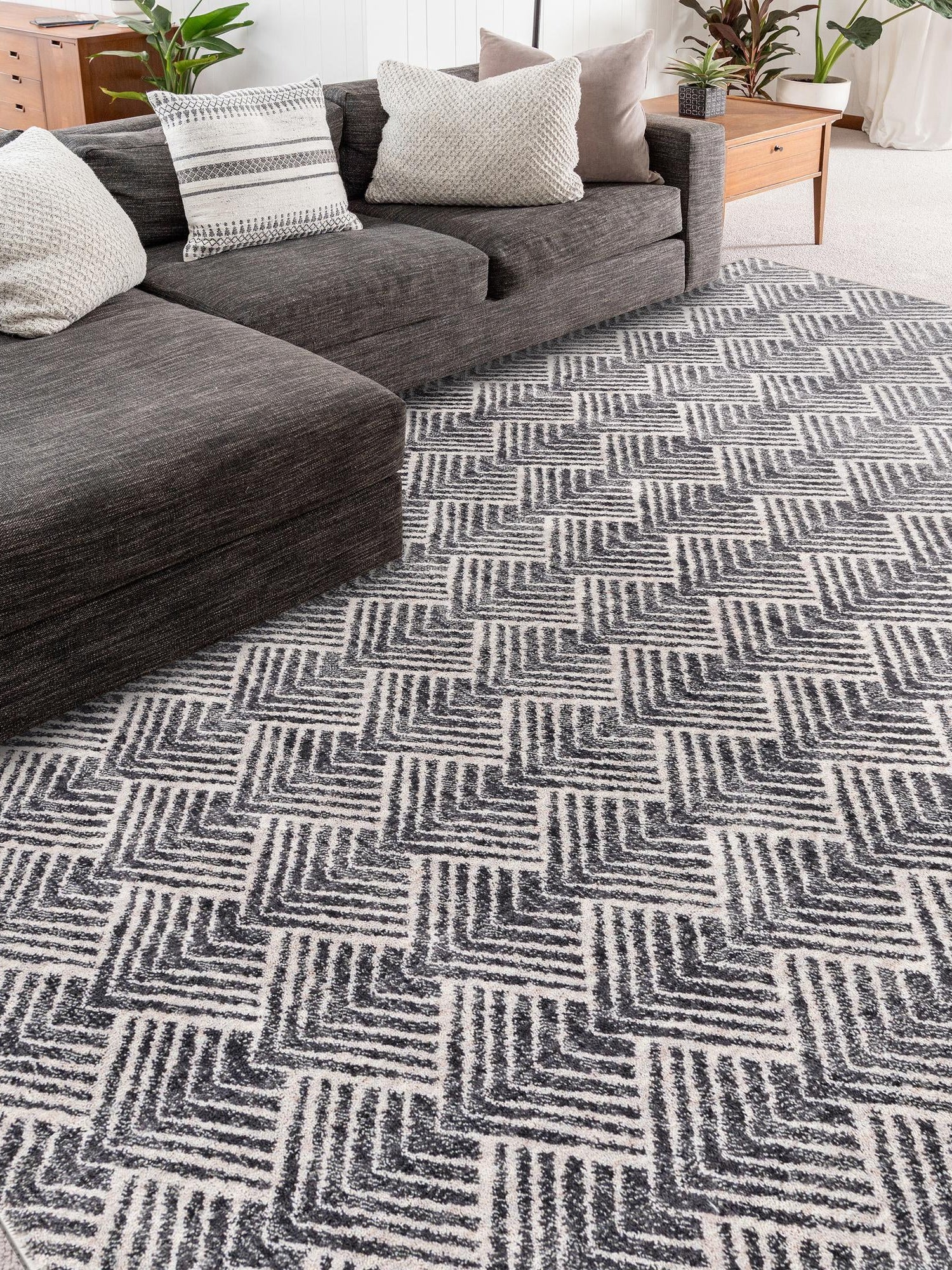 Charcoal Ivory 10' x 13' Eco Trellis Rectangle Area Rug 100% Recycled Space Dyed Polyester With Cotton Backing Geometric Pattern Eco-Friendly Carpet for Sale at Rug Engine