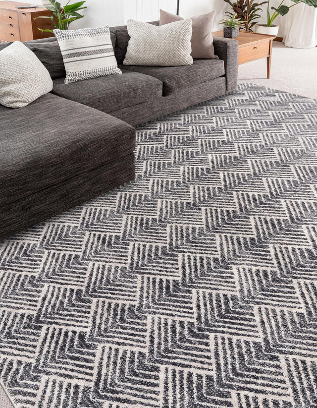 Charcoal Ivory 10' x 13' Eco Trellis Rectangle Area Rug 100% Recycled Space Dyed Polyester With Cotton Backing Geometric Pattern Eco-Friendly Carpet for Sale at Rug Engine