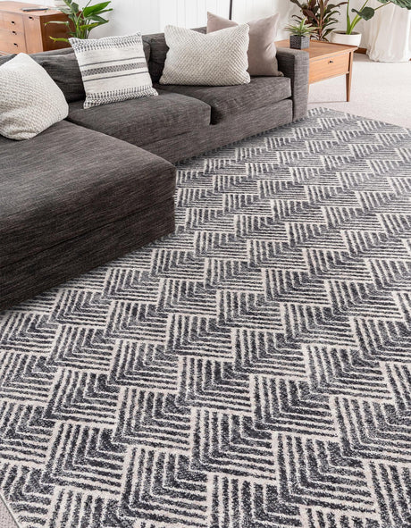 Charcoal Ivory 7' 10 x 10' Eco Trellis Rectangle Area Rug 100% Recycled Space Dyed Polyester With Cotton Backing Geometric Pattern Eco-Friendly Carpet for Sale at Rug Engine