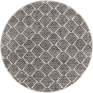 Charcoal Ivory 3' 3 x 3' 3 Eco Trellis Round Area Rug 100% Recycled Space Dyed Polyester With Cotton Backing Geometric Pattern Eco-Friendly Carpet for Sale at Rug Engine