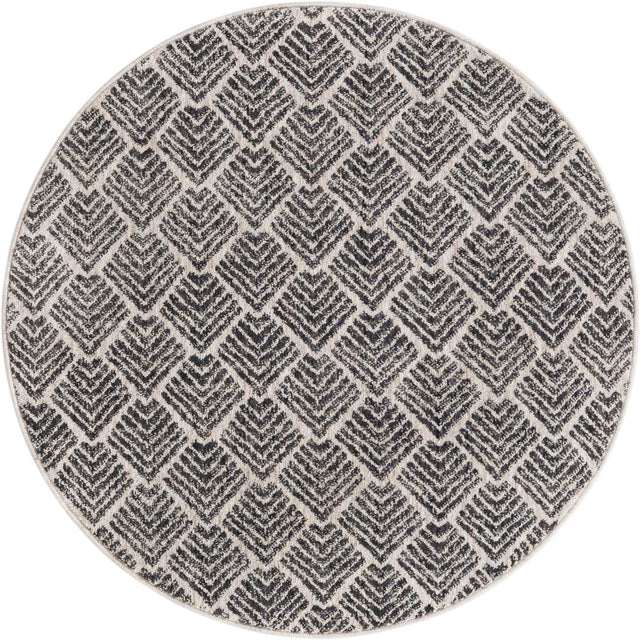Charcoal Ivory 3' 3 x 3' 3 Eco Trellis Round Area Rug 100% Recycled Space Dyed Polyester With Cotton Backing Geometric Pattern Eco-Friendly Carpet for Sale at Rug Engine