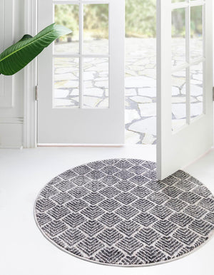 Charcoal Ivory 7' x 7' Eco Trellis Round Area Rug 100% Recycled Space Dyed Polyester With Cotton Backing Geometric Pattern Eco-Friendly Carpet for Sale at Rug Engine
