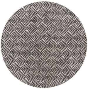 Charcoal Ivory 7' x 7' Eco Trellis Round Area Rug 100% Recycled Space Dyed Polyester With Cotton Backing Geometric Pattern Eco-Friendly Carpet for Sale at Rug Engine