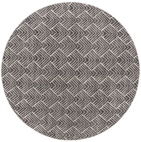 Charcoal Ivory 7' x 7' Eco Trellis Round Area Rug 100% Recycled Space Dyed Polyester With Cotton Backing Geometric Pattern Eco-Friendly Carpet for Sale at Rug Engine