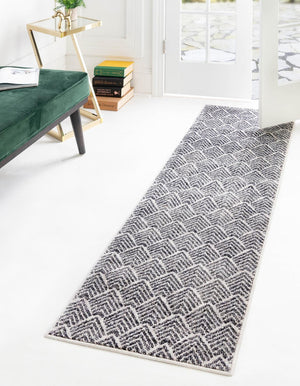 Charcoal Ivory 2' x 8' Eco Trellis Runner Area Rug 100% Recycled Space Dyed Polyester With Cotton Backing Geometric Pattern Eco-Friendly Carpet for Sale at Rug Engine