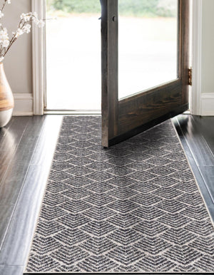 Charcoal Ivory 2' x 8' Eco Trellis Runner Area Rug 100% Recycled Space Dyed Polyester With Cotton Backing Geometric Pattern Eco-Friendly Carpet for Sale at Rug Engine