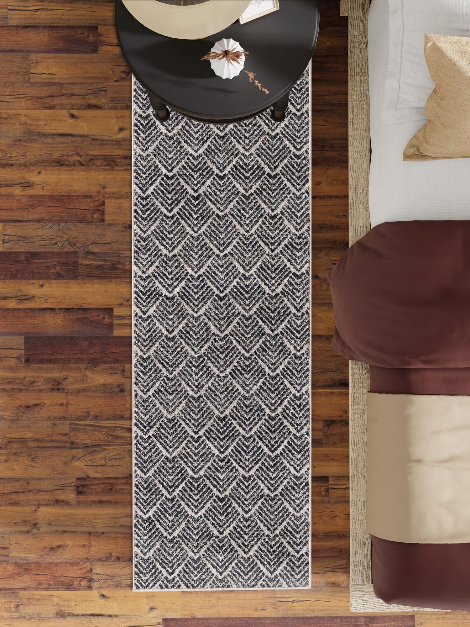 Charcoal Ivory 2' x 8' Eco Trellis Runner Area Rug 100% Recycled Space Dyed Polyester With Cotton Backing Geometric Pattern Eco-Friendly Carpet for Sale at Rug Engine