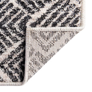 Charcoal Ivory 2' x 6' Eco Trellis Runner Area Rug 100% Recycled Space Dyed Polyester With Cotton Backing Geometric Pattern Eco-Friendly Carpet for Sale at Rug Engine