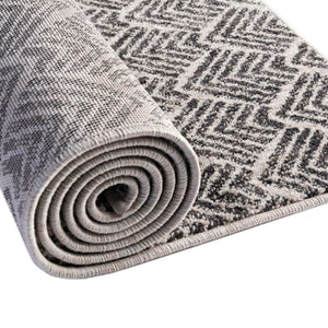Charcoal Ivory 2' x 6' Eco Trellis Runner Area Rug 100% Recycled Space Dyed Polyester With Cotton Backing Geometric Pattern Eco-Friendly Carpet for Sale at Rug Engine