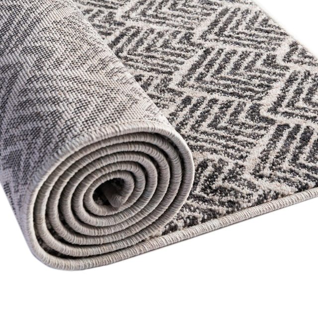 Charcoal Ivory 2' x 6' Eco Trellis Runner Area Rug 100% Recycled Space Dyed Polyester With Cotton Backing Geometric Pattern Eco-Friendly Carpet for Sale at Rug Engine