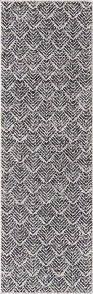 Charcoal Ivory 2' x 6' Eco Trellis Runner Area Rug 100% Recycled Space Dyed Polyester With Cotton Backing Geometric Pattern Eco-Friendly Carpet for Sale at Rug Engine