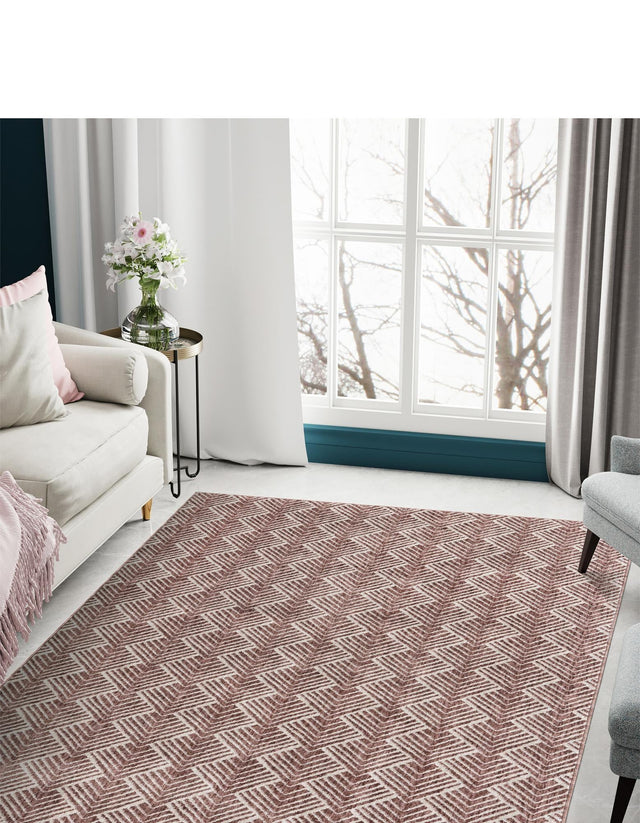 Dusty Rose 2' x 3' Eco Trellis Rectangle Area Rug 100% Recycled Space Dyed Polyester With Cotton Backing Geometric Pattern Eco-Friendly Carpet for Sale at Rug Engine