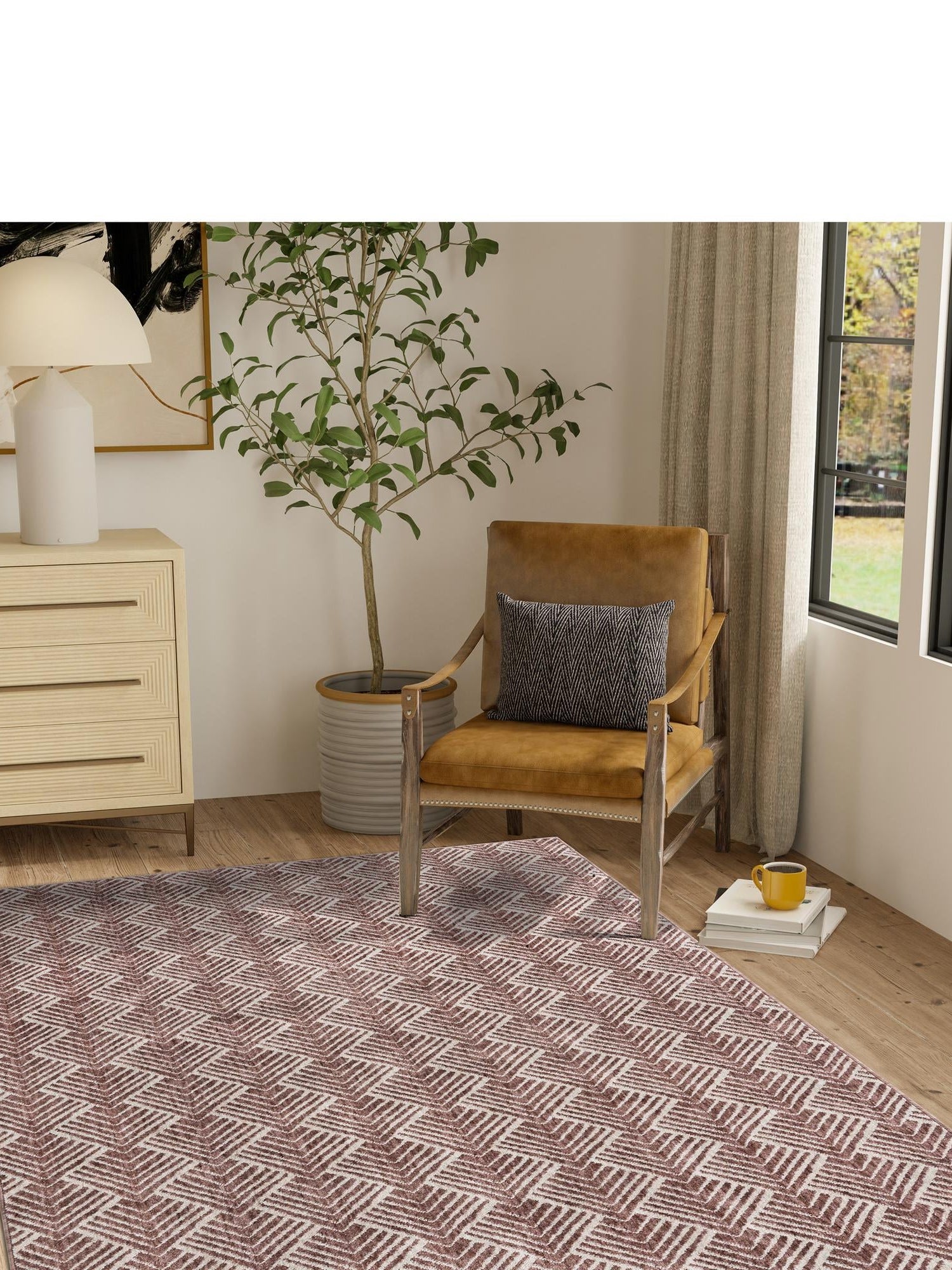 Dusty Rose 5' 3 x 8' Eco Trellis Rectangle Area Rug 100% Recycled Space Dyed Polyester With Cotton Backing Geometric Pattern Eco-Friendly Carpet for Sale at Rug Engine